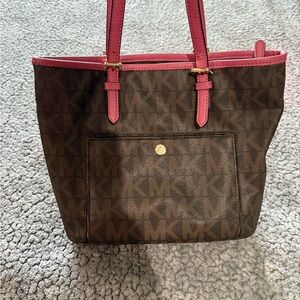 Michael Kors Brown and Pink Tote Bag